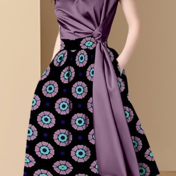 Women Blouse and Skirt Set Print Midi Skirt and Solid Blouse - Picture 4 of 6